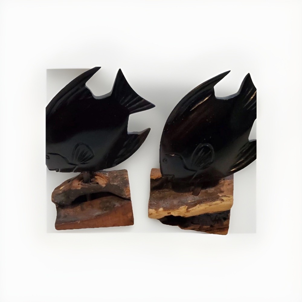 Carved Wooden‎ Fish Bookends Carvings